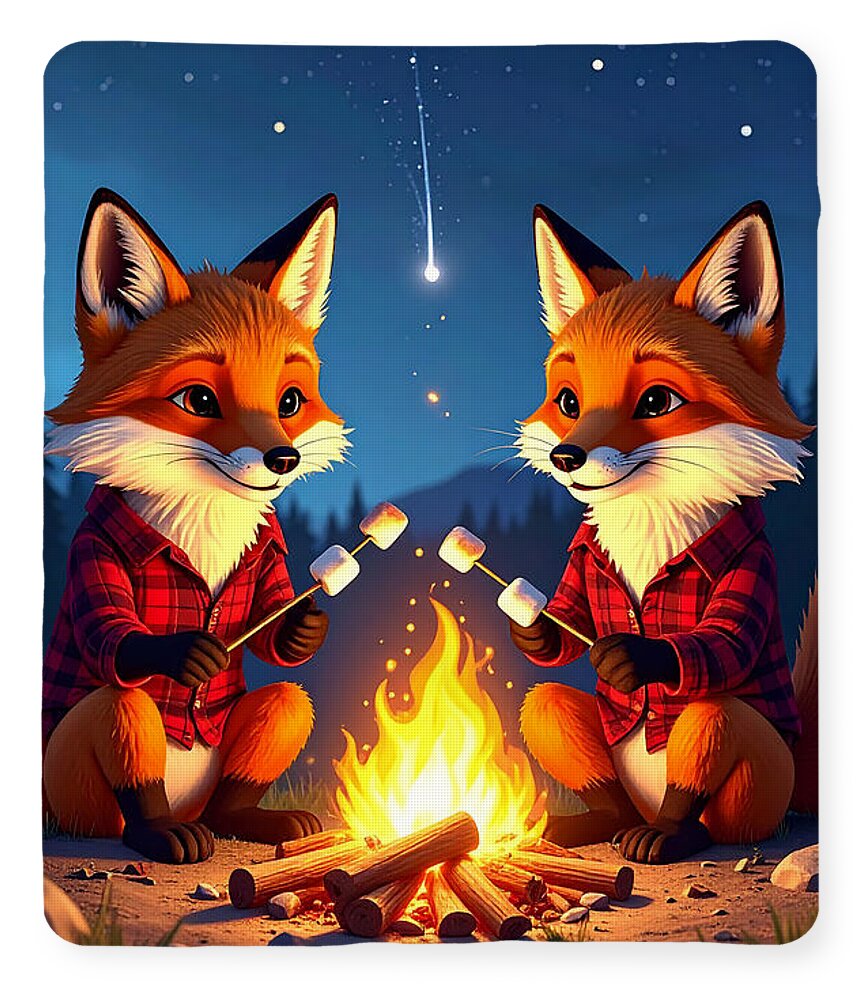 Foxes Toasting Marshmallows Under the Stars - Blanket
