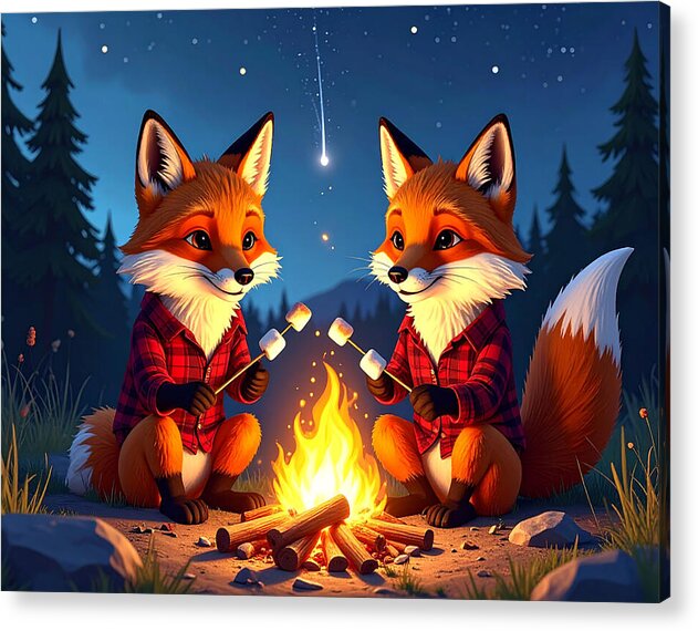 Foxes Toasting Marshmallows Under the Stars - Acrylic Print