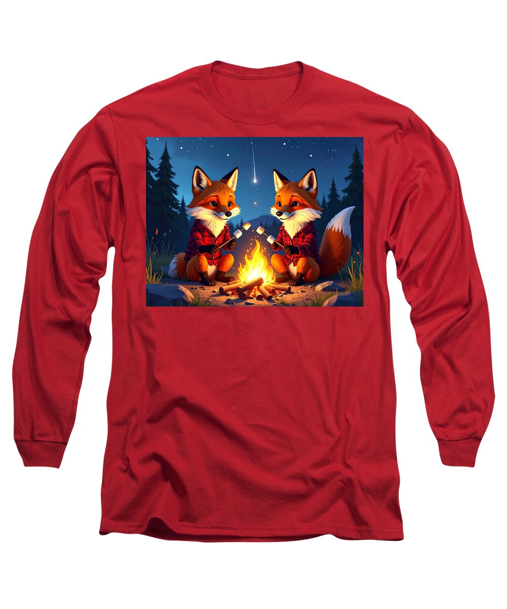 Foxes Toasting Marshmallows Under the Stars - Long Sleeve T-Shirt