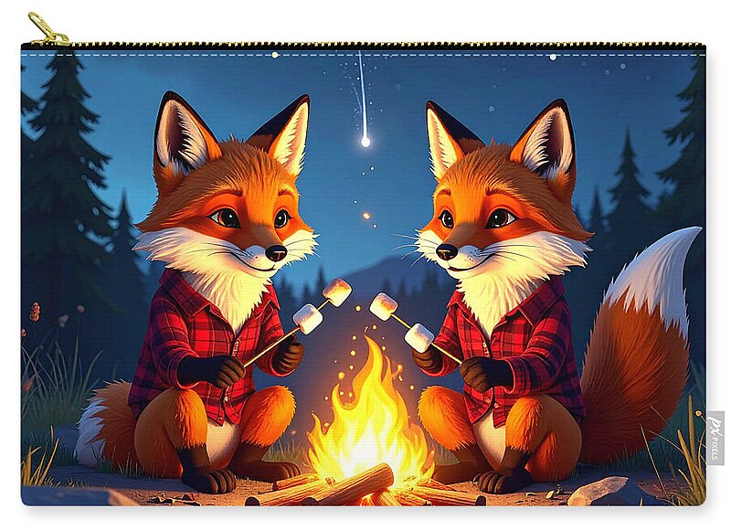 Foxes Toasting Marshmallows Under the Stars - Zip Pouch