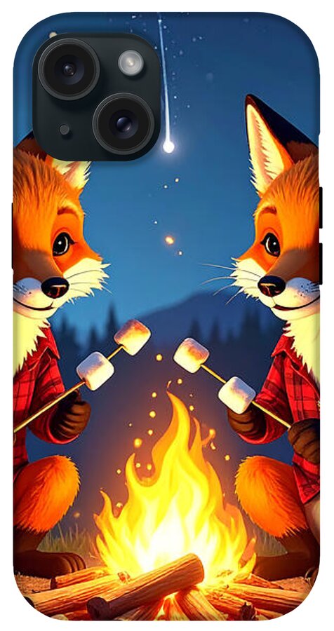 Foxes Toasting Marshmallows Under the Stars - Phone Case