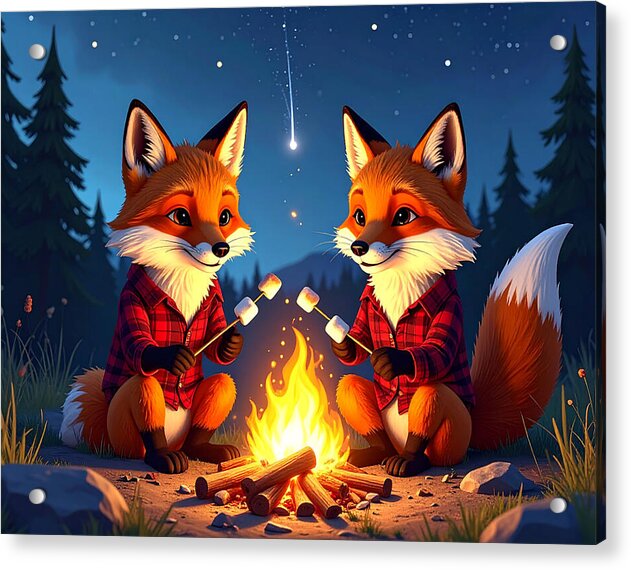 Foxes Toasting Marshmallows Under the Stars - Acrylic Print