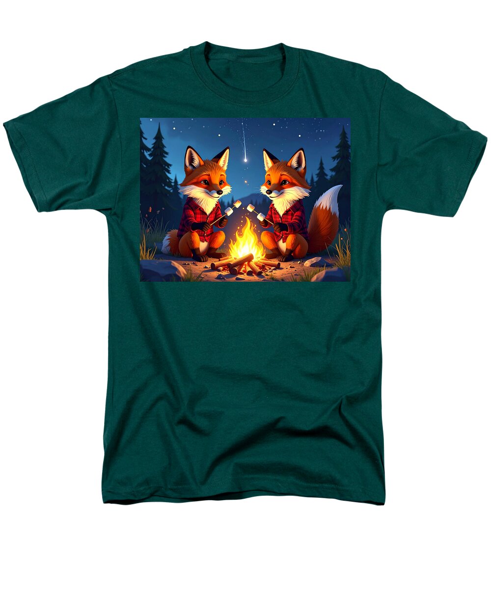 Foxes Toasting Marshmallows Under the Stars - Men's T-Shirt (Regular Fit)