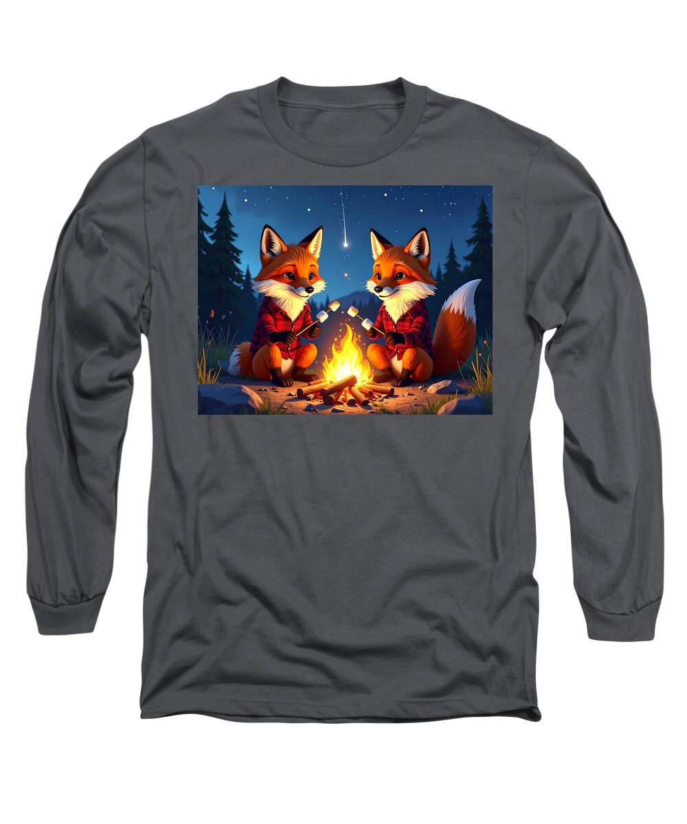 Foxes Toasting Marshmallows Under the Stars - Long Sleeve T-Shirt