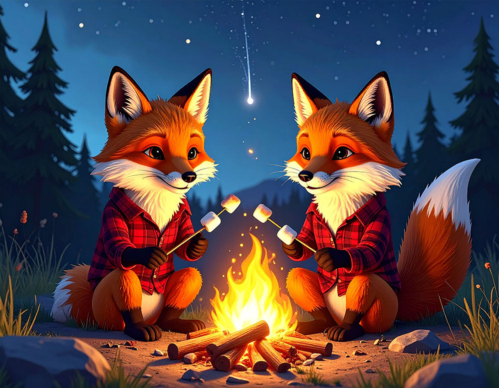 Foxes Toasting Marshmellows Digital Image Download