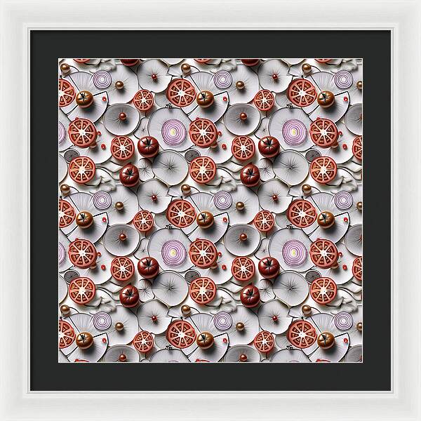 Geometric Food Pattern Design - Framed Print