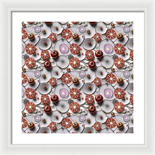 Geometric Food Pattern Design - Framed Print