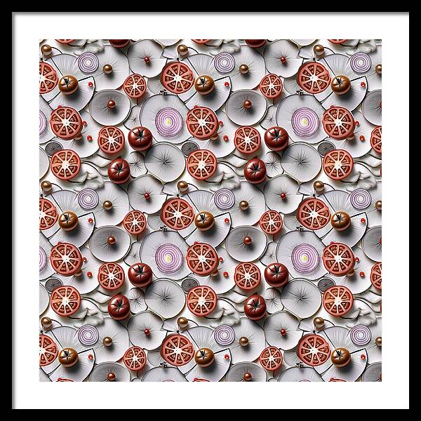 Geometric Food Pattern Design - Framed Print