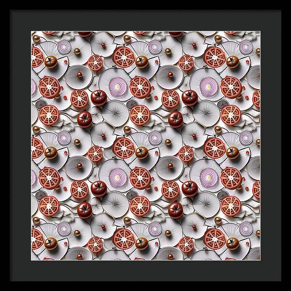 Geometric Food Pattern Design - Framed Print