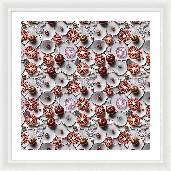 Geometric Food Pattern Design - Framed Print