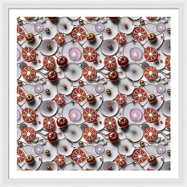 Geometric Food Pattern Design - Framed Print