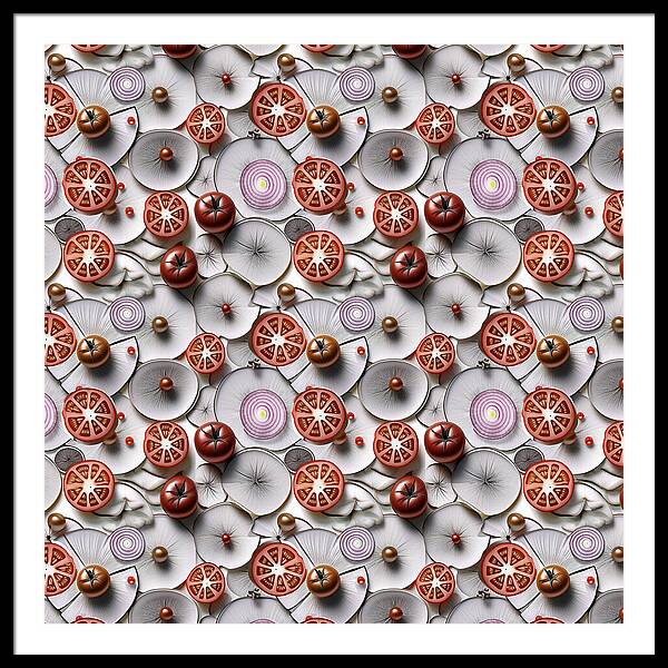 Geometric Food Pattern Design - Framed Print