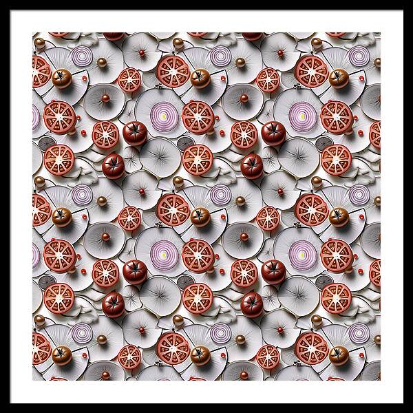 Geometric Food Pattern Design - Framed Print