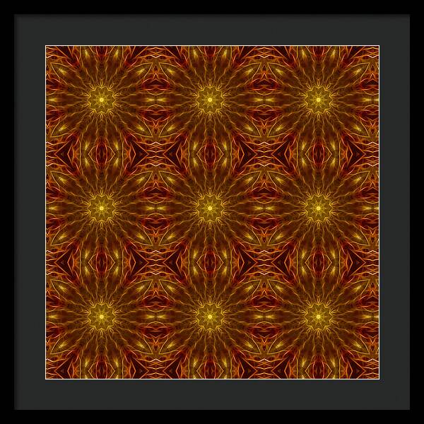Gold Red Star Kaleidoscope - Framed Print