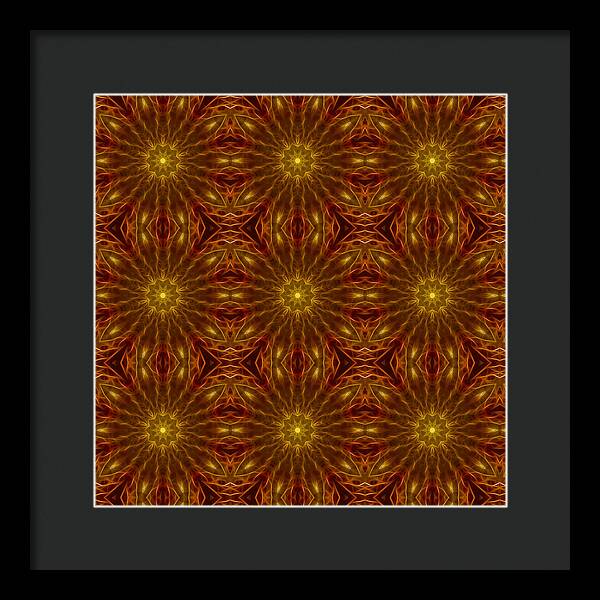 Gold Red Star Kaleidoscope - Framed Print