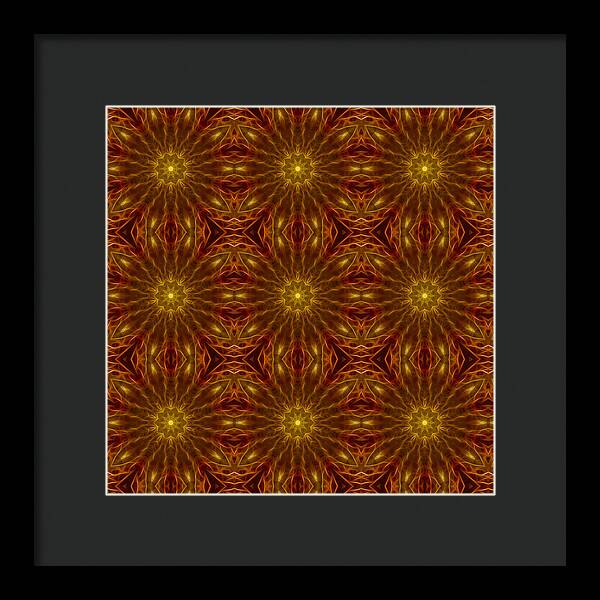 Gold Red Star Kaleidoscope - Framed Print
