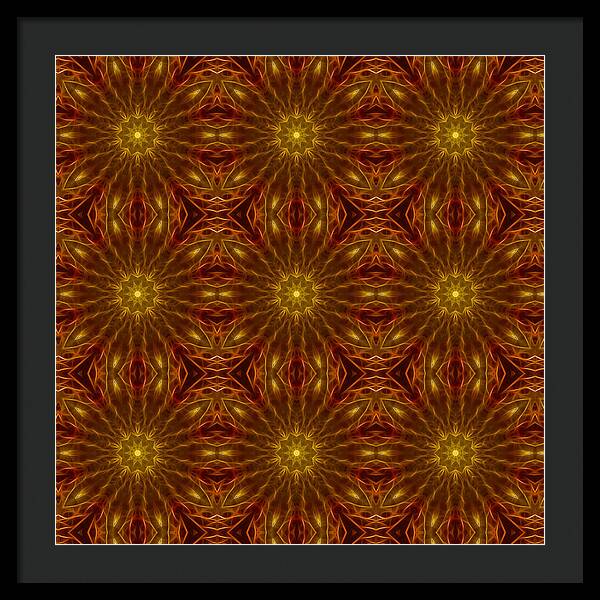 Gold Red Star Kaleidoscope - Framed Print