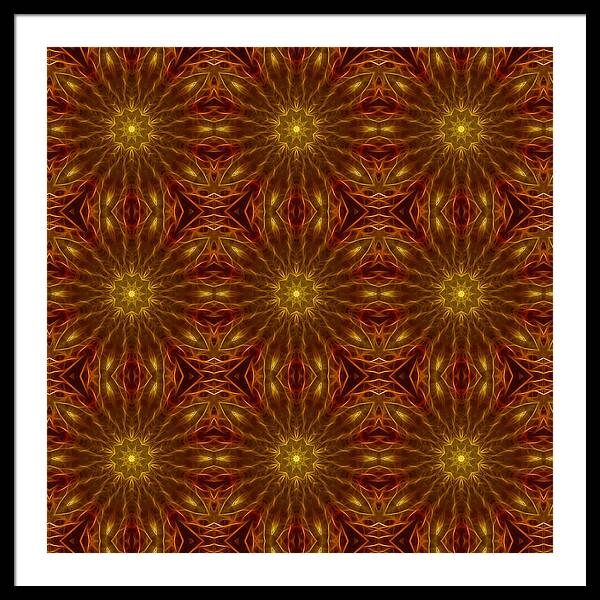 Gold Red Star Kaleidoscope - Framed Print