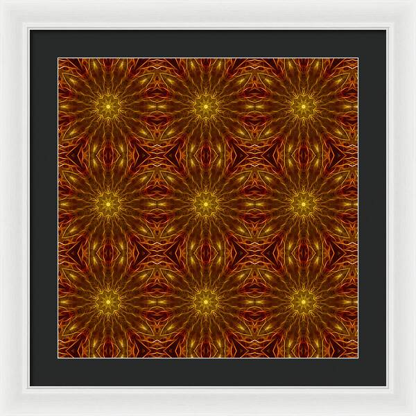 Gold Red Star Kaleidoscope - Framed Print