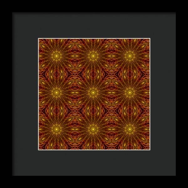 Gold Red Star Kaleidoscope - Framed Print