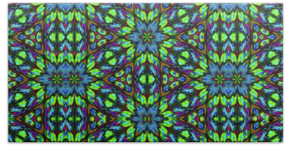 Green and Blue Geometric Kaleidoscope - Beach Towel