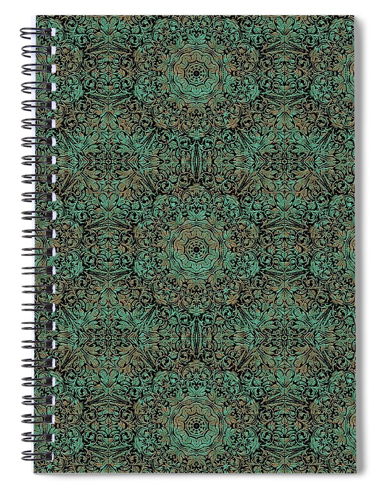 Green Copper Flower Kaleidoscope - Spiral Notebook