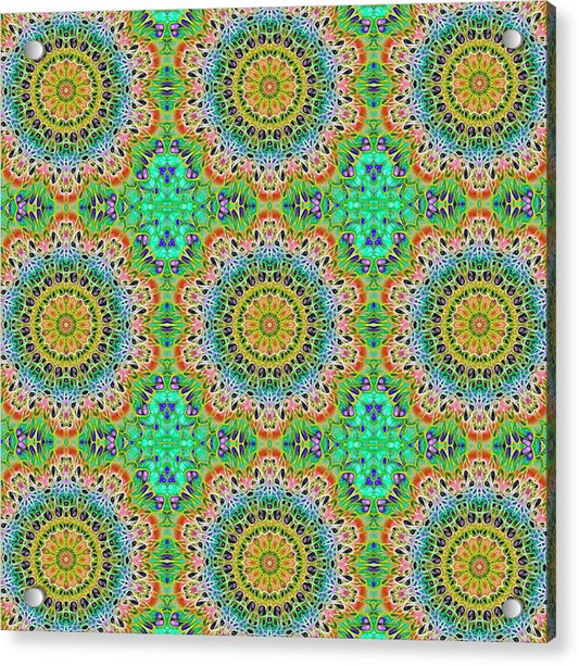 Green Orange Kaleidoscope - Acrylic Print