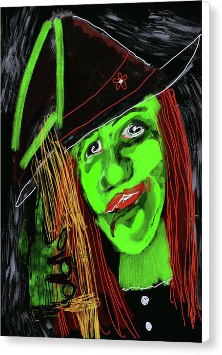 Green Witch with a Broom - Canvas Print