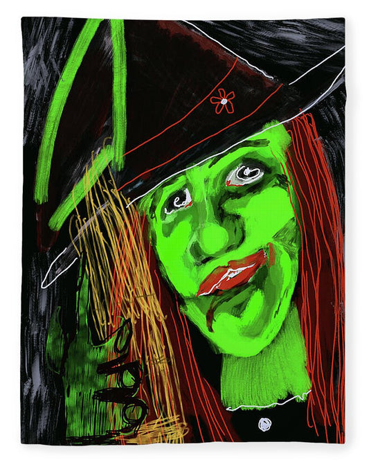Green Witch with a Broom - Blanket