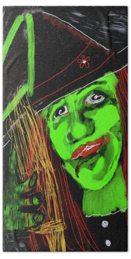 Green Witch with a Broom - Beach Towel