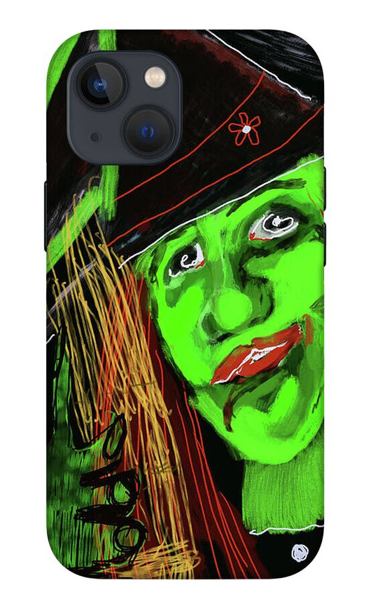 Green Witch with a Broom - Phone Case