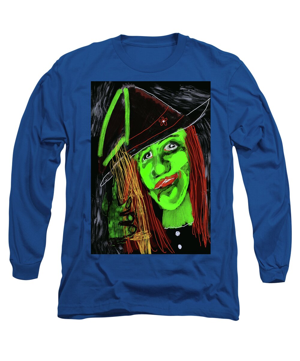 Green Witch with a Broom - Long Sleeve T-Shirt