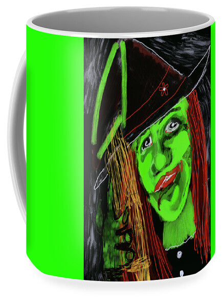 Green Witch with a Broom - Mug