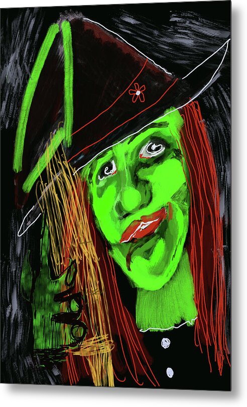 Green Witch with a Broom - Metal Print
