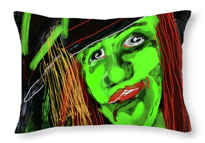 Green Witch with a Broom - Throw Pillow