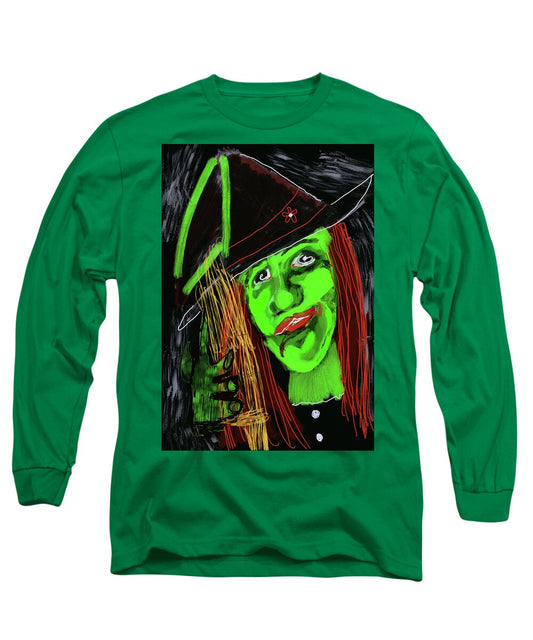Green Witch with a Broom - Long Sleeve T-Shirt