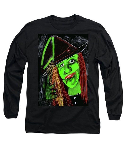 Green Witch with a Broom - Long Sleeve T-Shirt