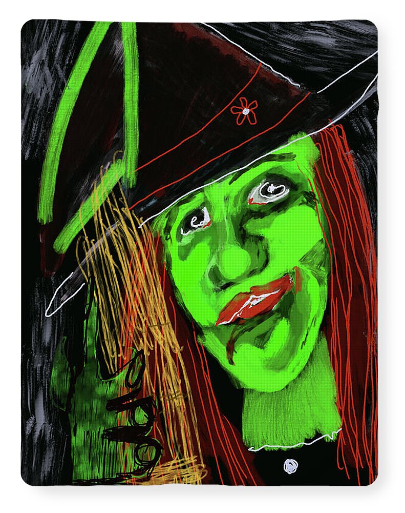 Green Witch with a Broom - Blanket