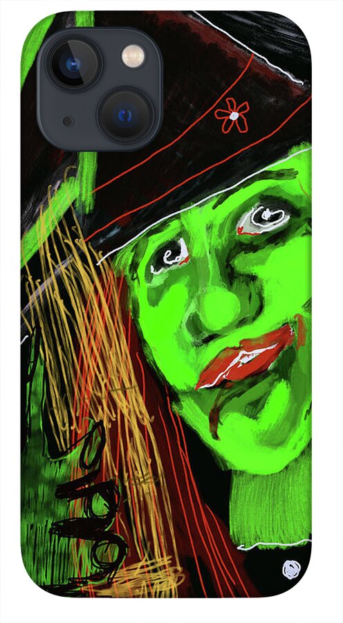 Green Witch with a Broom - Phone Case