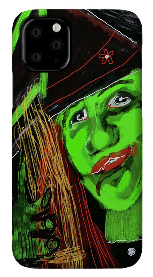 Green Witch with a Broom - Phone Case