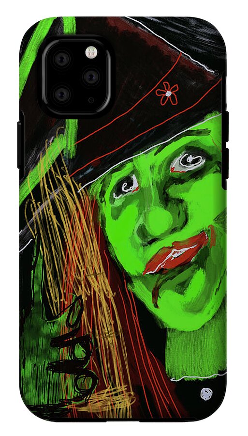 Green Witch with a Broom - Phone Case
