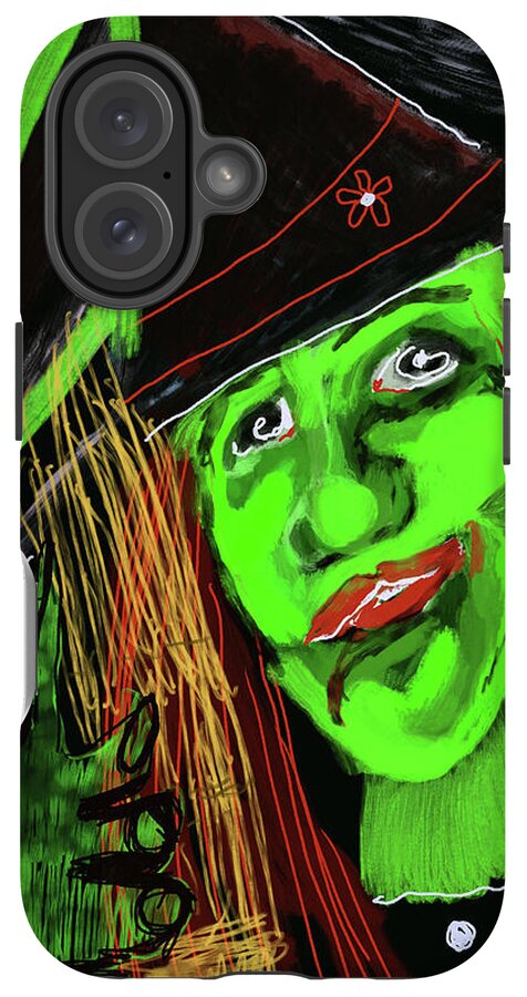 Green Witch with a Broom - Phone Case