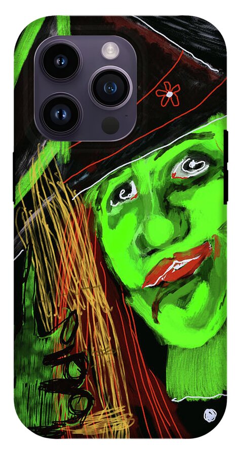 Green Witch with a Broom - Phone Case