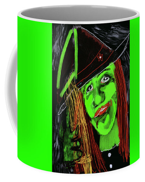 Green Witch with a Broom - Mug