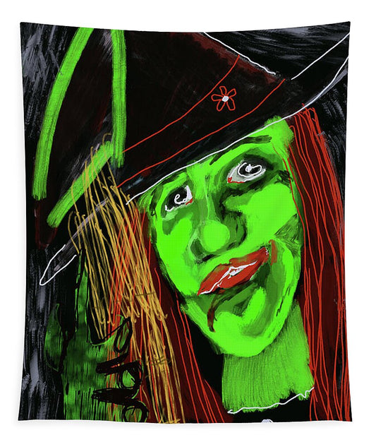 Green Witch with a Broom - Tapestry