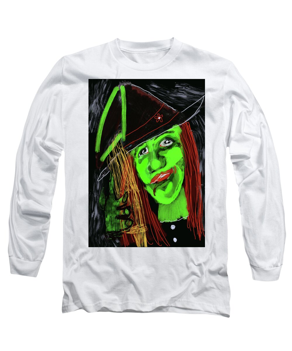 Green Witch with a Broom - Long Sleeve T-Shirt
