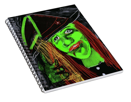 Green Witch with a Broom - Spiral Notebook