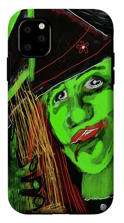 Green Witch with a Broom - Phone Case