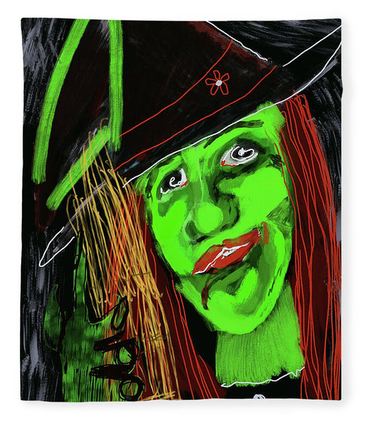 Green Witch with a Broom - Blanket