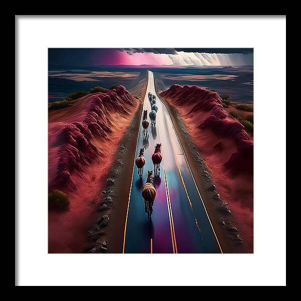 Horses In The Rain - Framed Print